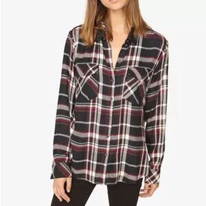 Sanctuary Black/Red/White Plaid Button sown Sz Sm